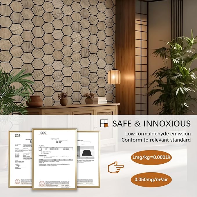 Wall Paneling for Interior Wall - 4 PCS Hexagon Wall Panels - Hexagon Acoustic Panels - Natural Walnut Wood Veneer Sound Proof Panels for Walls, Wood Slat Wall Panel 23.8" W x 29" L