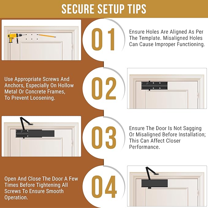 Commercial Door Closer Heavy Duty - Door Automatic Closer Adjustable Spring Size 2-4 - Automatic Door Closers for Home and Commercial Entrances - Non Handed - Fit Doors up to 220 LBS, Aluminum, Silver