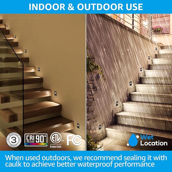 LEONLITE 3CCT 120V LED Step Lights, 3.5W 110LM 5%-100% Dimmable Indoor Outdoor Waterproof Vertical Stair Light, 3000K/4000K/5000K Selectable, CRI90, ETL, Aluminum, Oil Rubbed Bronze, Pack of 3
