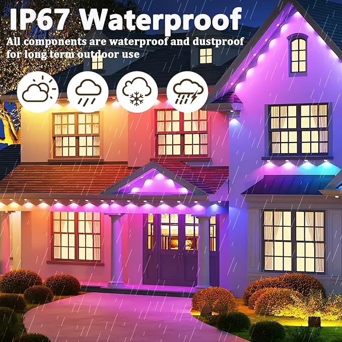 Permanent Outdoor Lights - 100FT Smart Outdoor Eaves Light with App/Remote Control,Music Synchronization, IP67 Waterproof, LED Eaves Lights for Patio/Eave/Party Decorations (100FT)
