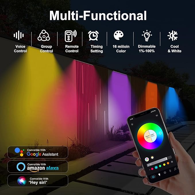 Smart Wall Washer Light Bar 20in RGBCW – Linkable Waterproof LED Light for Indoors/Outdoors with App/Voice Control, 16M Colors, Dimmable, Music Sync, 50 Scene Modes, Timer, AC120V
