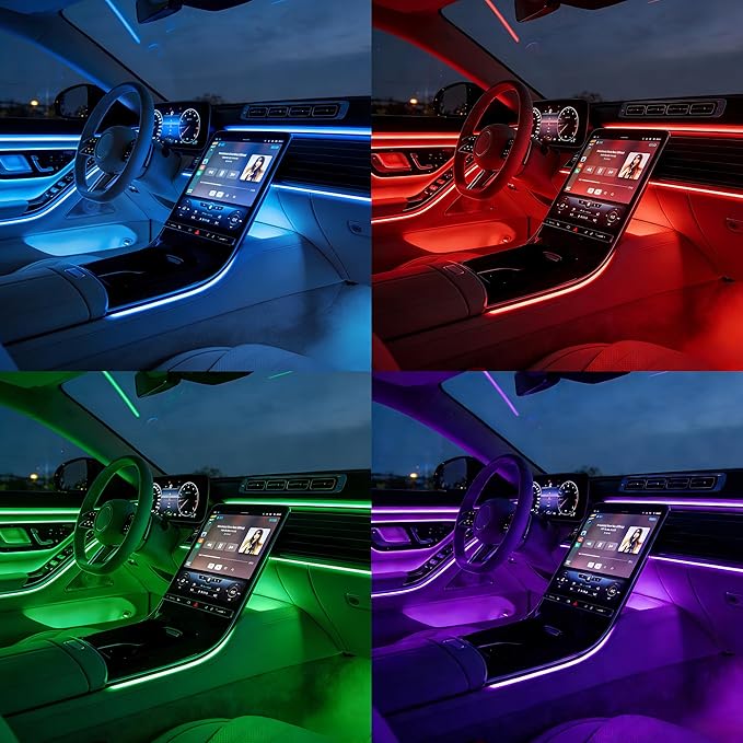 Ambient Lighting car Accessories Interior car Lights APP Control，236" Fiber Optic，5 in 1 led Strip Lights，16 Million Colors Car Neon Lights, Sync to Music（Cigarette）