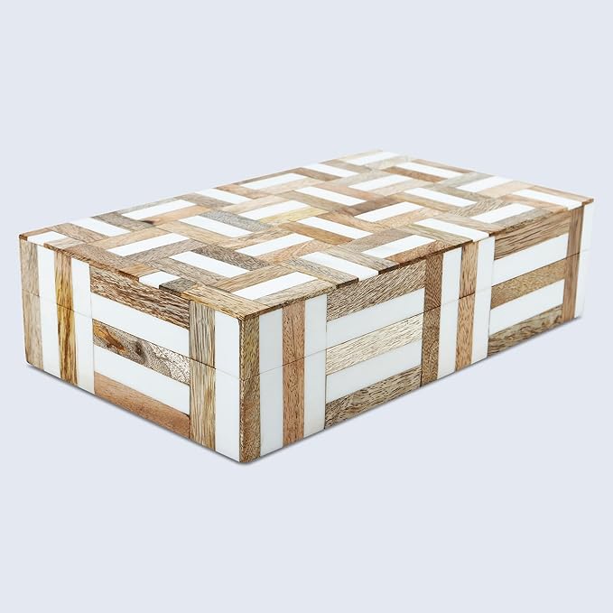 Handicrafts Home Decorative Storage Box with Lid Wooden Storage Organizer Box Multi Purpose Storage Box for Coffee Table Desk Shelf – Resin Inlay Marquet Chase Collection - 10x6x2.5