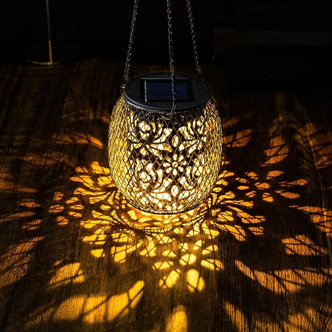Solar Lanterns Outdoor Waterproof, 4 Pack Hanging Solar Lights Outside Garden Decor, Gifts for Women Mom Grandma Metal Decorative Lantern for Patio Yard Porch Balcony Backyard Lawn