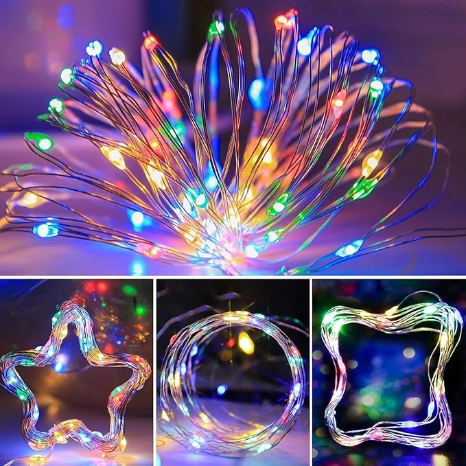 33Ft String Lights Battery Operated with Remote Control Timer, 100LED 4 Pack Waterproof 8 Modes Copper Wire Twinkle Fairy Lights for Bedroom Indoor Outdoor Wedding Dorm Christmas Decorations