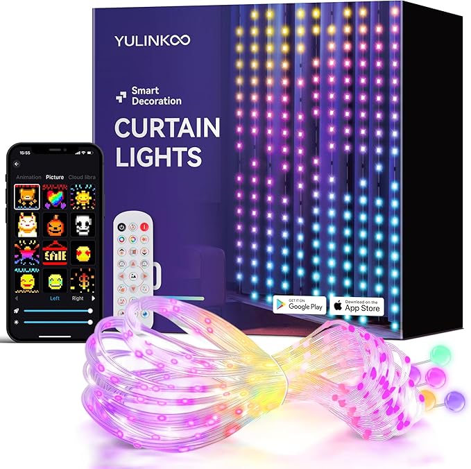 Smart LED Curtain Lights, 400 LEDs RGB+IC Color Changing Wall Lights, 6.6x6.6ft Indoor Dynamic DIY Pattern LED String Lights, APP Remote Control, For Bedroom, Living Room, Window Decor, Party, Wedding