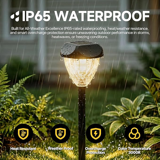Ensenior Solar Pathway Lights Outdoor - 14.17" Height, 3000K LED Landscape Garden Lights, IP65 Waterproof, Tool-Free Auto ON/Off for Garden Yard Patio Walkway Landscape, 12-Pack