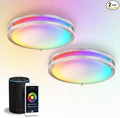 ASD LED 16" Round Flush Mount Lighting, Close to Ceiling Light Fixture | Smart, Multicolor, Dimmable, ETL Listed | 24W 1575LM RGB-2700-6500K 120V | Low Profile Double Ring Lamp | Nickel, 2 Pack
