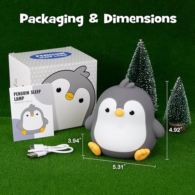 Squishy Penguin Night Light with RGB Mode Cute Chubby Penguin Light 3 Brightness Adjustable Nursery Breastfeeding Nightlight Rechargeable Silicone Touch Bedside Animal Lamp for Bedroom Dorm Decor