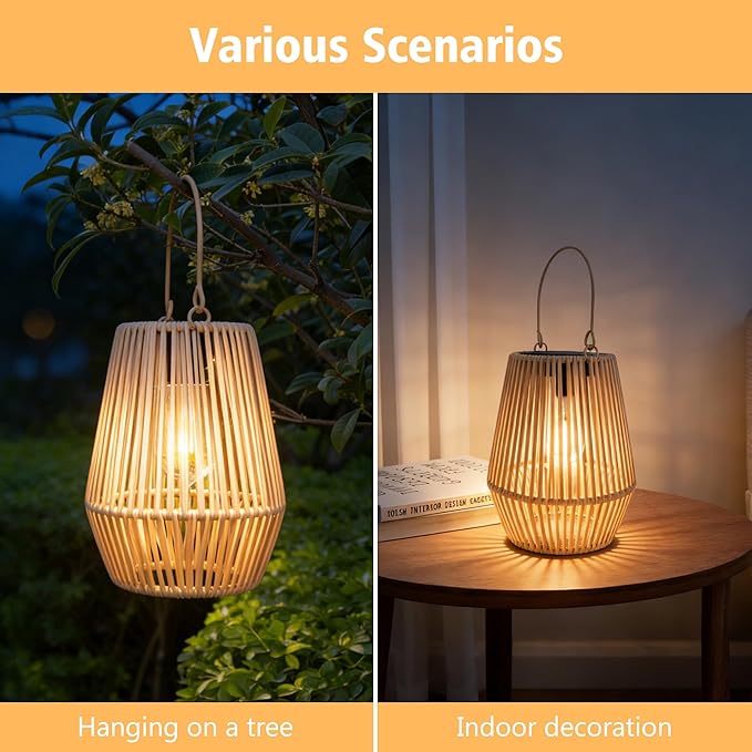 Solar Lanterns Outdoor Waterproof, Hanging Solar Lanterns Outdoor Gifts for Women Mom Grandma LED Garden Decor for Yard, Patio, Backyard, Porch, Trees, Lawn, Pathway (2 Pack)