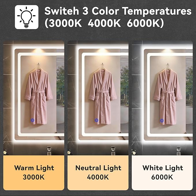 20“ x 28” LED Smart Mirror for Bathroom, Rectangle Mirror with Three Color Light Temperature Brightness Settings,Backlit + Front Lit,Wall-Mounted Vanity Mirror with Memory Function