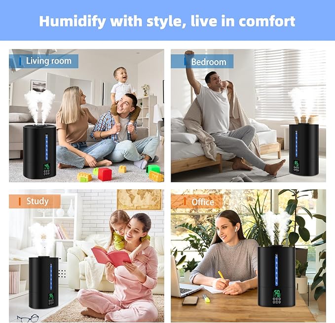 6L Humidifiers for Bedroom Large Room Home,Cool and Warm Humidifier for Baby and Plants Hot Mist Top Fill Desk Humidifiers Oil Diffuser,Quiet,Adjustable Mist,360°Nozzle-Black(2026 Upgraded)