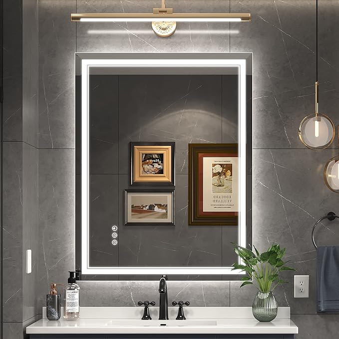 Led Mirror for Bathroom with Front Light and Backlit, Bathroom Mirror with Led Lights, Vanity Mirror with Lights for Wall, Anti-Fog, Dimmable 36" L x 28" W Neutral White（frontlit+Backlit