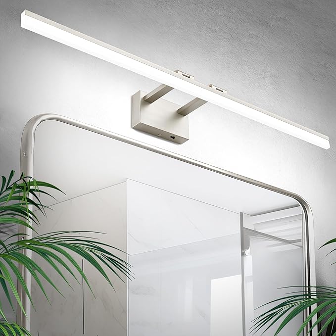 SOLFART Bathroom Light Fixtures: 48 Inch Vanity Light for Large Mirrors- Brushed Nickel 6000K LED Adjustable 180 Degree Bar, IP44 Damp Protection, ETL