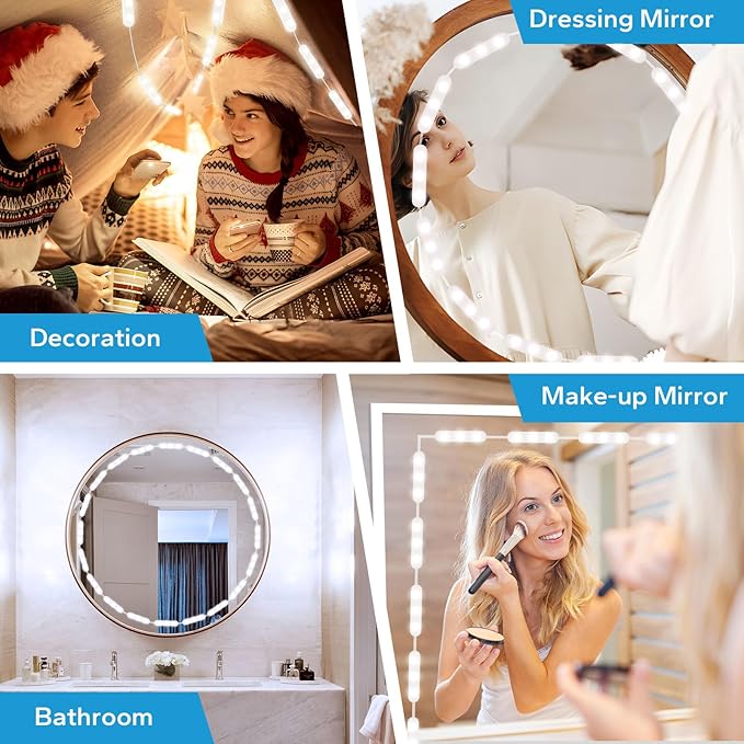 LED Vanity Lights for Mirror, 16ft Makeup Strip Light, 3000K 4000K 6000K & 10 Level Brightness Adjustable, USB Cable, Hollywood Mirror Light Stick-On for Makeup Dressing Room Bathroom Bedroom
