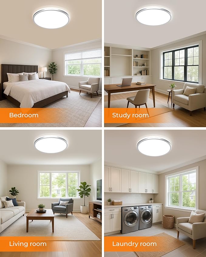 BLNAN 15.4 Inch LED Flush Mount Ceiling Light, 3000K-5000K 3 Color Selectable Ceiling Lights, 36W 3600LM Closet Light Fixture, Ceiling Lamp for Bedroom, Dining Room, Kitchen, Silver