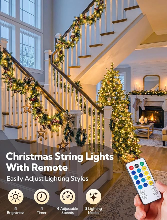 String Lights Indoor Bedroom,98FT 200 LED Fairy String Lights Outdoor Waterproof, Memory Twinkle Christmas Light Plug in for Classroom Dorm Patio Tree Garden Decor(Warm White with Remote)