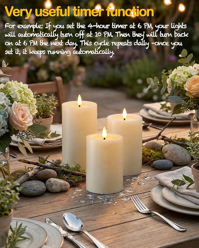 3"x4" Outdoor Waterproof Flameless Candles with Remote and Timers, LED Candles, Battery Operated Candles, Electric Fake Pillar Candles for Patio, Porch, and Lanterns Decor (Ivory, Plastic)