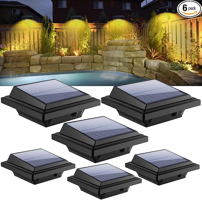 KEENZO Outdoor Solar Lights - Gutter Lights 6pcs, Solar-Powered LED Wall/Fence/Step/Deck Lights with 25 Warm White LED, Outdoor Waterproof Lighting for Garden, Patio, Backyard, Pathway and Eaves Wall