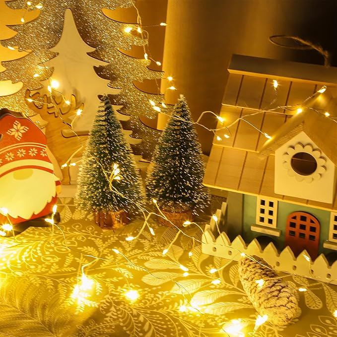 Firecracker Fairy String Lights 2 Pack 10 FT 120 LEDs, Warm White Battery Operated Twinkle Cluster Lights with Romte & 8 Modes, Waterproof for Mirror, Headboard, Table Decor, Wreath, Indoor Party