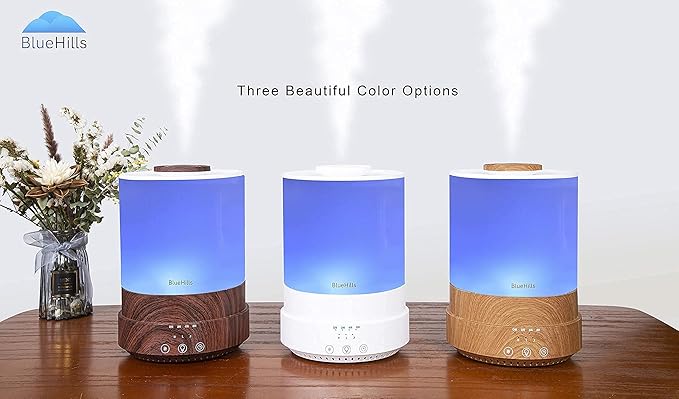 BlueHills Premium Set of 2 2500 ML Large Essential Oils Diffusers for Big Rooms High Mist Output XL Capacity Adjustable Cool Mist Great Gift – Value Pack of 2 White and Decorative Design