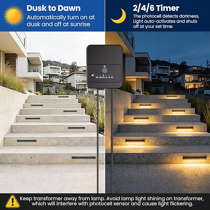 ZZXX All-in-One Retaining Wall Lights with Transformer, 2700K Hardscape Lighting, Low Voltage Landscape Lighting, IP68 Waterproof Outdoor Step Lights Fence Decor for Patio Stairs, 3W Lights 8-Pack