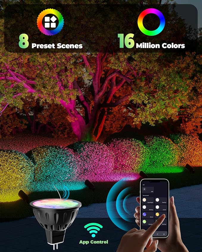 Upgraded Smart WiFi MR16 LED Bulbs Dimmable, RGBW MR16 LED Bulb Color Changing, GU5.3 Bi-pin Base, Multicolor CCT Tunable, Memory Function, Music Sync for 12V Low Voltage Spotlight 2-Pack