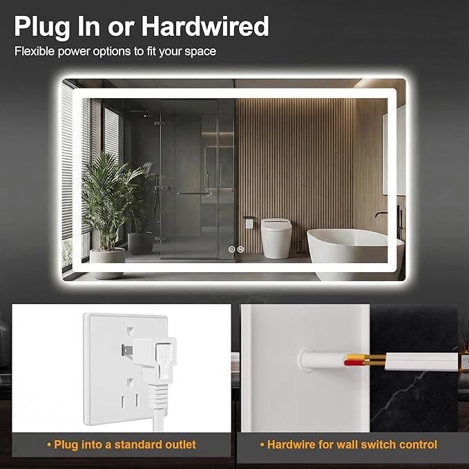 LED Bathroom Vanity Mirror with Light, 30"x55" Led Bathroom Vanity Mirror with Light for Wall, Anti-Fog, Dimmable 3 Colors, Memory Function, Backlit and Front Lit, Plug-in/Hardwired