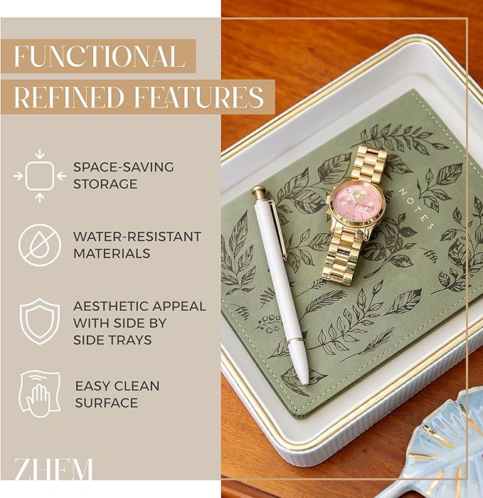 Perfume Tray Valet Tray Night Stand Bedside Organizer| Perfume Organizer Catchall| Perfume Trays for Dresser Vanity Tray for Dresser Countertop| Perfume Holder Nightstand Organizer Women (Beige)