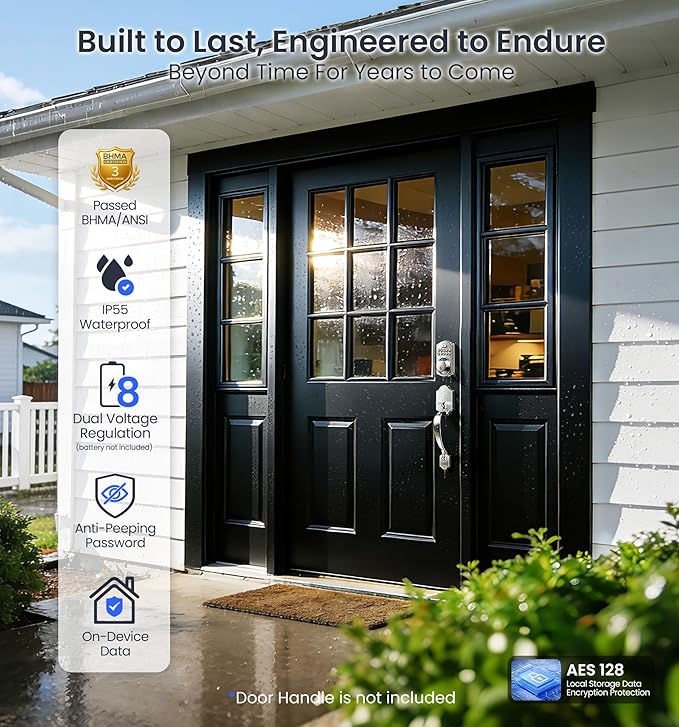 Veise VE012W Built-in WiFi Fingerprint Smart Lock, App Remote Control, Compatible with Alexa & Google Assistant, Keyless Entry for Front Door, Digital Keypad Deadbolt, Auto Lock, Satin Nickel