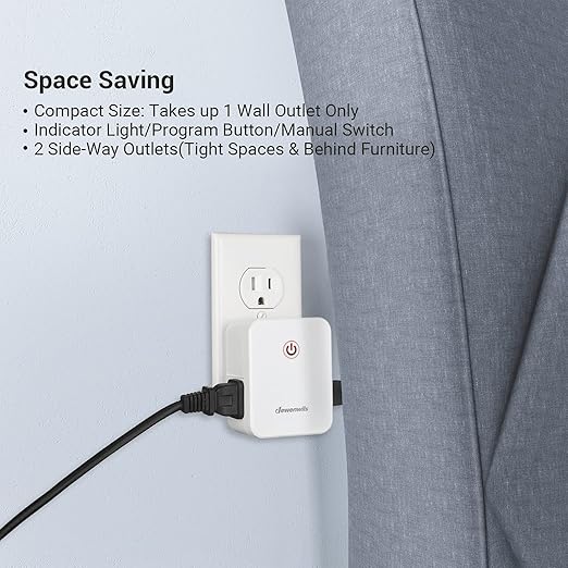 DEWENWILS 2 Side Outlets Remote Control Outlet with 2 Remotes, No Interference Wireless Remote Outlet Light Switch with 2 Outlets, 15A/1875W, 100ft RF Range, Programmable
