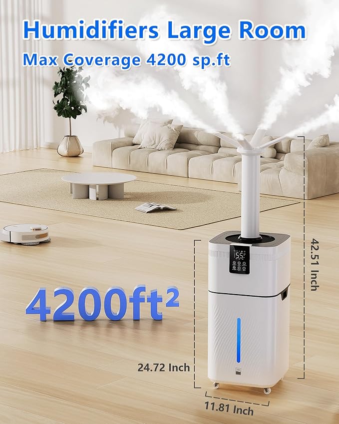 30L/7.93Gal Commercial humidifier Large Room 4200 sq.ft, Whole House Humidifiers 3000ml/H Mist Output, Cool Mist Industrial Humidifiers for Home, Plants, Office, Warehouse, Greenhouse