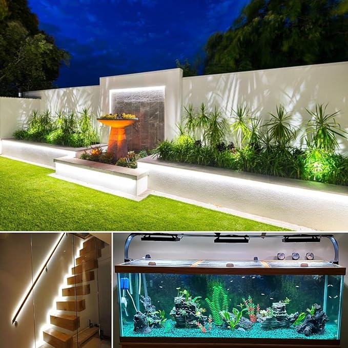 2-Pack 33ft Outdoor Rope Lights Waterproof, Flat & Flexible Led Outdoor Lights, Dimmable Rope Lighting, 12v Rope Light for Outside, Indoor Bedroom, Kitchen, Pool, Backyards