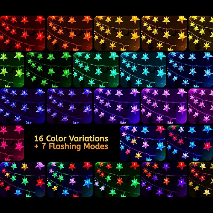 Minetom Color Changing Star String Lights - 23 ft 50 LED Ramadan Decorations Star Fairy Lights with Remote and Timer, 16 Colors and 7 Modes, USB Powered String Lights for Bedroom Party Indoor Decor