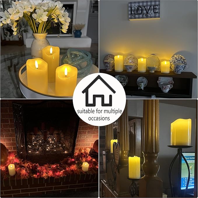 Flickering Flameless Candles with Remote and Timer, Realistic LED Candles, Battery Operated Candles for Christmas Home Wedding Birthday Decoration, Real Wax Set of 3(Ivory White)