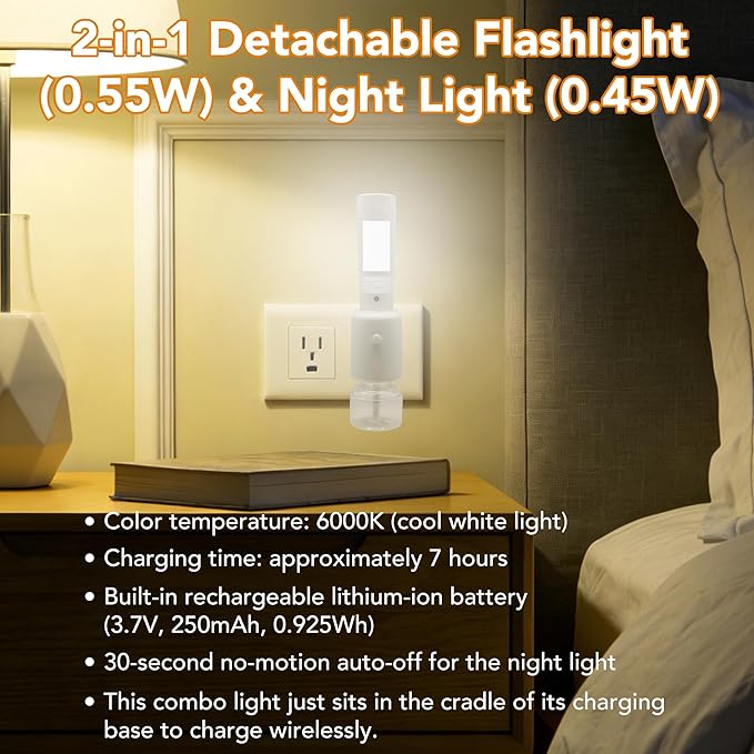 Aromatherapy Emergency Lights, Rechargeable LED Flashlight with Motion Sensor Night Light &Power Failure Light, Plug in Air Freshener Warmer for Bedroom Bathroom Hallway, 2Pack