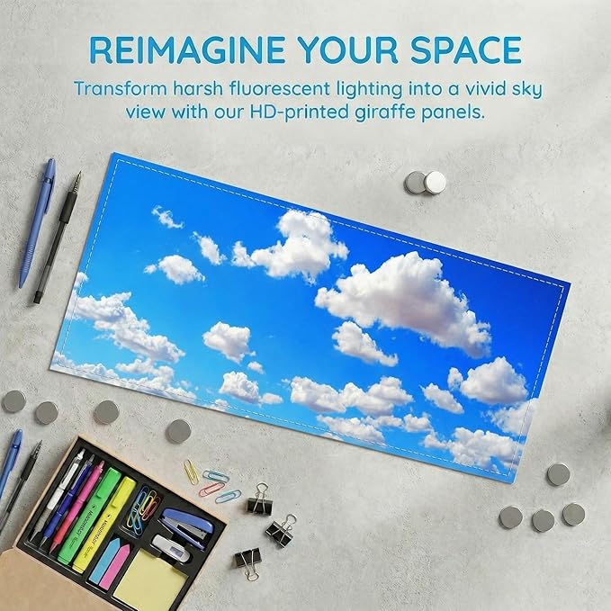 Fluorescent Light Covers for Ceiling Lights -Magnetic Cloud Cover for Fluorescent Or LED Fixture 2ft x 4ft Classroom,Home,Office Decoration Filters Overhead Lighting.Blue Sky and White Clouds