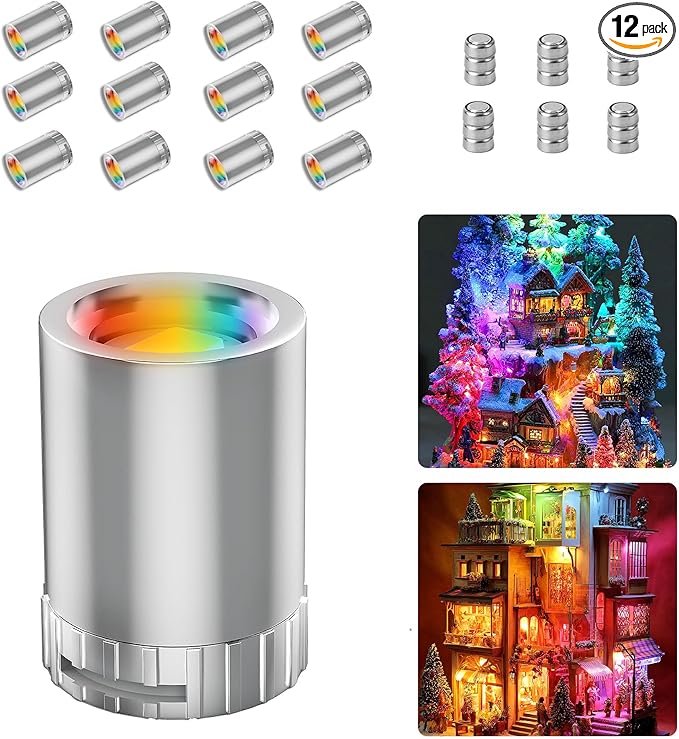 12 Pack Mini LED Lights, RGB Light Small LED Lights Battery Powered for Crafts, Tiny Miniature Spotlights, Wireless Dollhouse Lights for Displays, Party,Wedding,Halloween Decorations