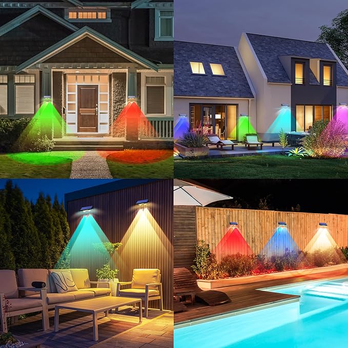 TECKNET Solar Fence Lights Outdoor 12 Pack, Warm White & 6 Colors & RGB, IP66 Waterproof LED Deck Light, Dusk to Dawn Fence Lights Solar for Wall, Railing, Step, Patio, Pool, Backyard, Outside