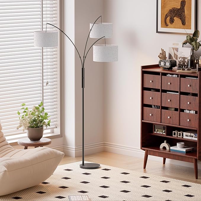 27W Floor Lamps for Living Room - Super Bright Dimmable Tree Floor Lamp, Modern Standing Lamp with Remote Control & Knob Switch, 3 Lights Tall Lamp for Living Room Corner, Bedroom, Office