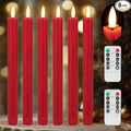 Flameless Taper Candles with Remote Timer, 9.6" Red Real Wax Flickering Battery Operated Warm Light Electric LED Candle, Perfect for Christmas Party Wedding Decoration (6 Pack)