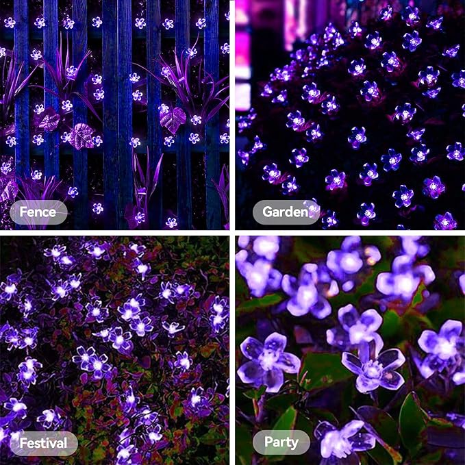Flower Battery Operated String Lights Cherry Blossom Fairy Lights 30LED Indoor Outdoor Waterproof for Garden Decoration Camping,Fence,Birthday,Wedding Party,Bedroom,Gfit (Purple)