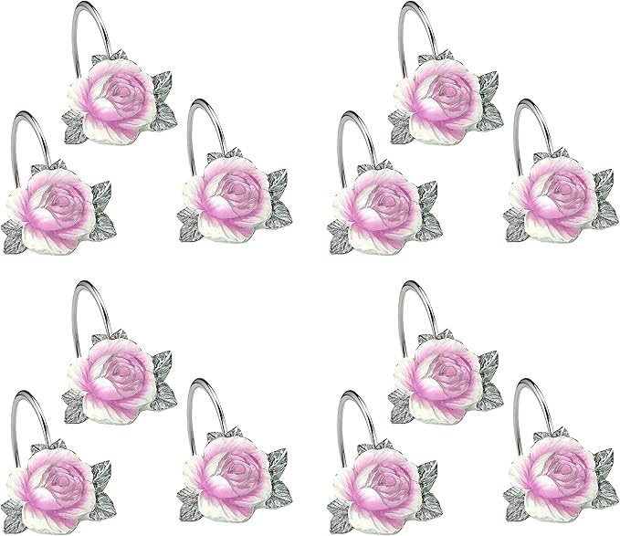 Zahari Home 13pc Michelle Bathroom Shower Curtain Sets Shower Curtain & 12 Shower Bathroom Hooks Modern Classic Luxury Contemporary Decor Floral Shower Curtain Stylish Bath Sets