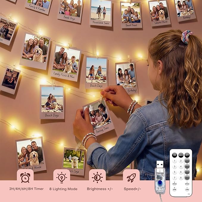 Teen Girl Gifts Trendy Stuff: Aesthetic 40Ft 120LED Hanging Picture Fairy Lights with 50 Clips - 8 Modes & Timer, Waterproof - Trendy Teenager Girl Gift for Birthday Christmas, Dorm Bedroom Wall Decor