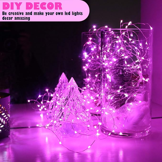 OakHaomie 6 Pack Fairy Lights Battery Operated No Remote LED Starry String Lights 30 Micro Starry LEDs on 10ft Copper Wire Light for DIY Wedding Centerpiece Table Decorations (Pink)