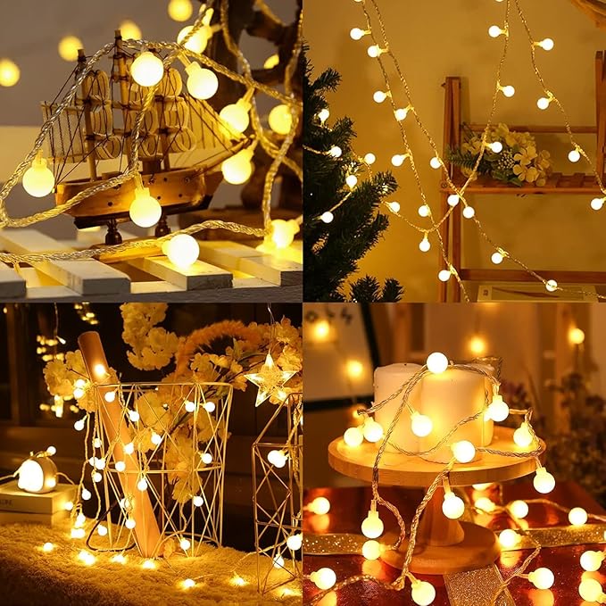 Dailyart Globe String Lights, 120LED 68FT Waterproof Fairy Lights Plug in 8 Modes with Remote Control, Brightness Adjustable &Timing String Lights Indoor Outdoor, Fairy Lights for Bedroom, Warm White