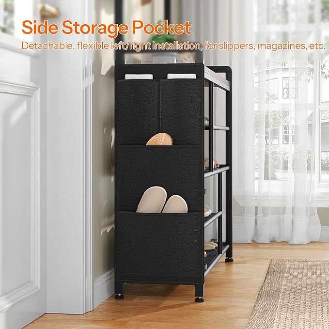 HOOBRO Hall Tree with Bench, Shoe Rack with Coat Rack, Coat Rack with Shoe Storage, 5 Tier Shoe Storage Organizer with Oxford Fabric Side Pockets, Coat and Shoe Rack Entryway, Rustic Brown BF45MT01