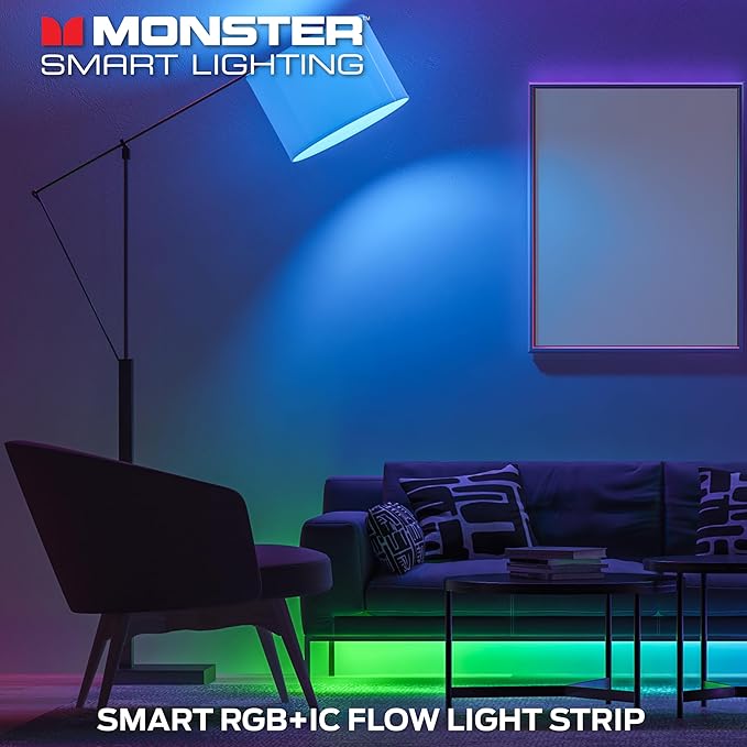 Monster Smart RGB+IC LED Strip Lights 200ft – Sound Reactive Strip Lights for Bedroom, App & Voice Control, RGB Light Strip for Room, Alexa Google Home, Razer Chroma Sync - 1080 RGB+IC LED Lights