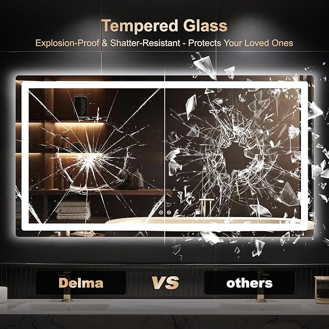Delma LED Bathroom Mirror with Lights, 30x55 Vanity Mirror for Bathroom Wall, Anti-Fog, Dimmable, Front Lit & Backlit, Memory Function, Shatterproof Tempered Glass, 3 Color Modes(Horizontal/Vertical)
