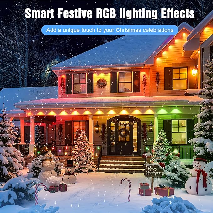 JOH Permanent Outdoor Lights,100FT RGB+IC Smart Eave Lights with DIY Color, IP67 Waterproof, App & Remote Control, 72 Scene Modes, Outdoor Roof Lighting for Christmas, Holiday & Daily Decor